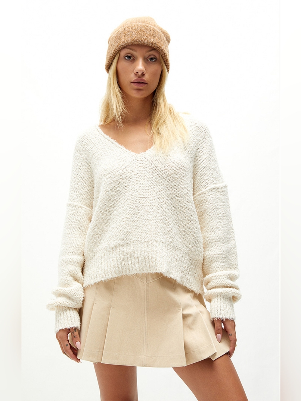 Free People Sugar And Spice Pleated Mini Skirt Ivory Size 14 NWT